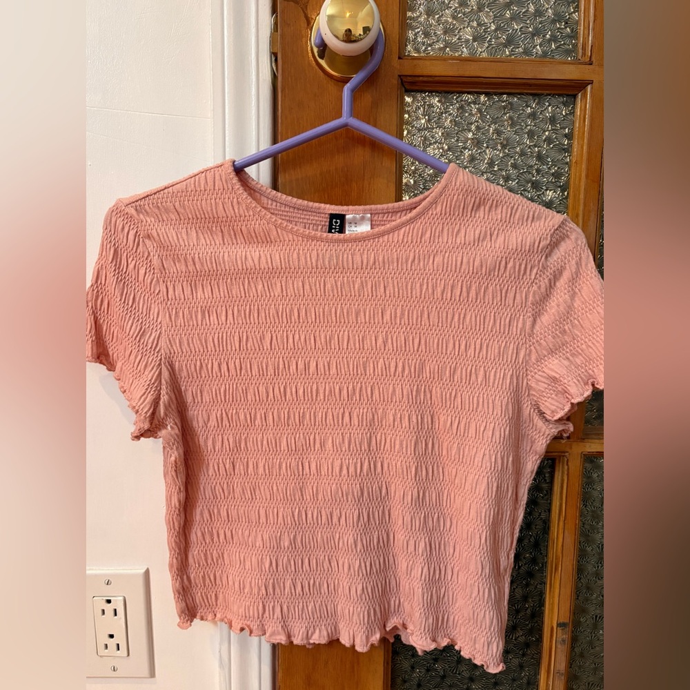 H&M Textured Pink Short Sleeve Top